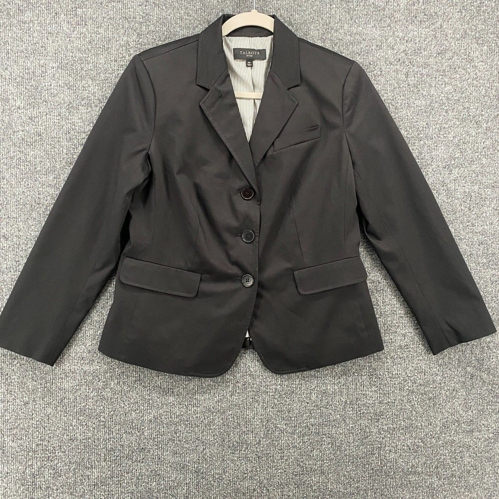 Talbots Blazer Jacket 10P Petite Black Single Button Up Office Career Classic‎